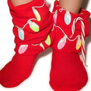 Wildfox Couture Glowing Lights Thermal Waffle Fox Sox Red NWOT